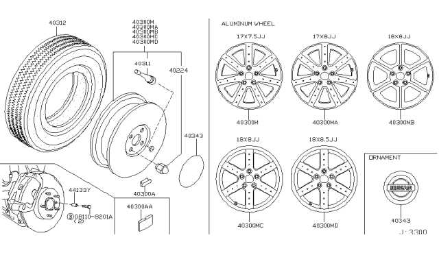 2004 Nissan 350Z  Aluminum Wheel Diagram for 40300CD127