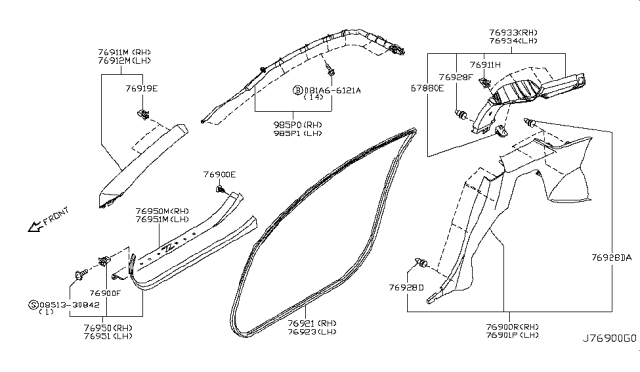 2008 Nissan 350Z  Welt-Body Side, Front RH Diagram for 76921CD000