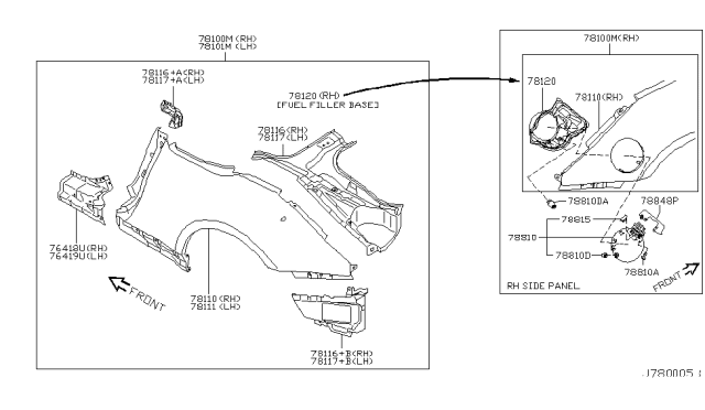 2004 Nissan 350Z Fender Assy-Rear, RH Diagram for 78100CD030