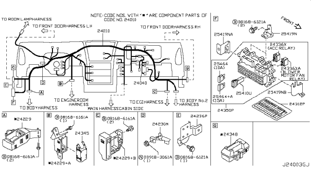 2005 Nissan 350Z Harness Assembly-Air Conditioner Diagram for 24040CD000