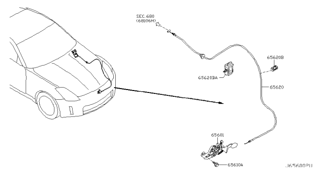 2008 Nissan 350Z  Cable Assembly-Hood Lock Diagram for 65620CF00A