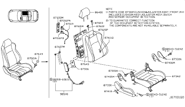 2007 Nissan 350Z Cushion Complete-Front Seat RH Diagram for 873A2CF41A