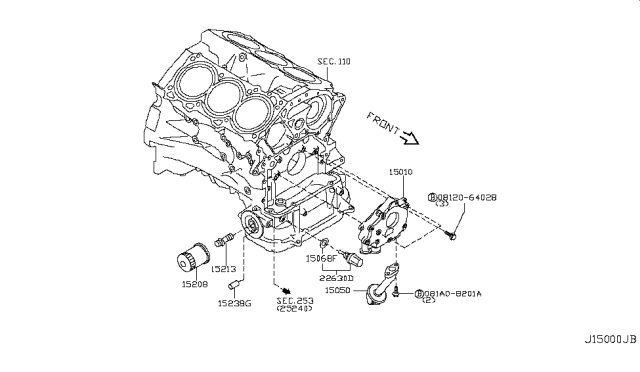 2006 Nissan 350Z  Oil Filter Assembly Diagram for 1520865F01