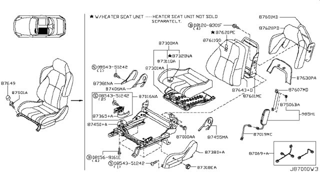 2004 Nissan 350Z  Cushion Assy-Front Seat Diagram for 87350CD042