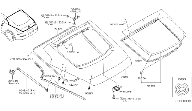 2004 Nissan 350Z  Stay Assy-Back Door, LH Diagram for 90453CD000