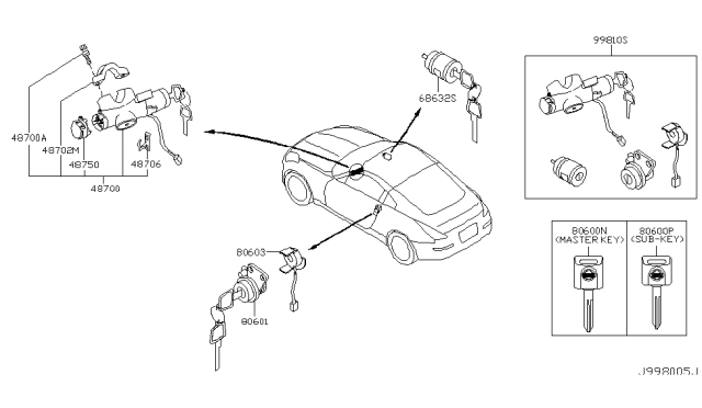 2004 Nissan 350Z  Key-Blank, Master Diagram for H0564CD010