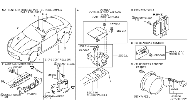 2006 Nissan 350Z Sensor-Side Air Bag, RH Diagram for 98870CD026
