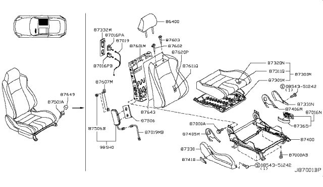 2004 Nissan 350Z Harness-Front Seat, R Diagram for 87019CD00A