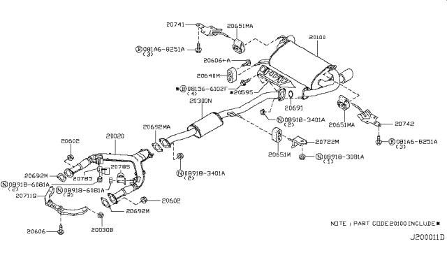 2006 Nissan 350Z  Front Exhaust Tube Assembly Diagram for 20020AM660