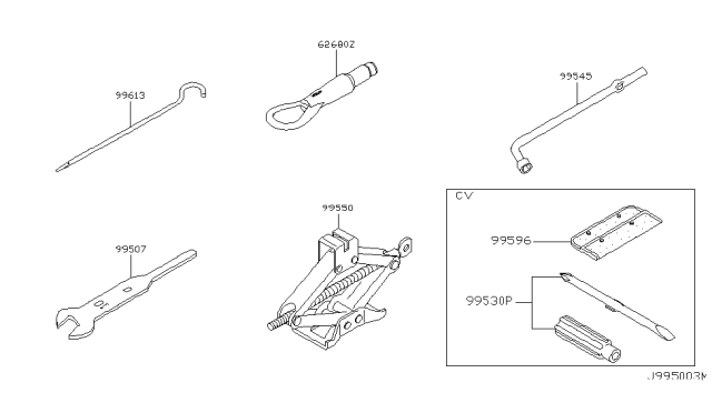 2004 Nissan 350Z Wrench-Wheel Nut Diagram for 995450U000