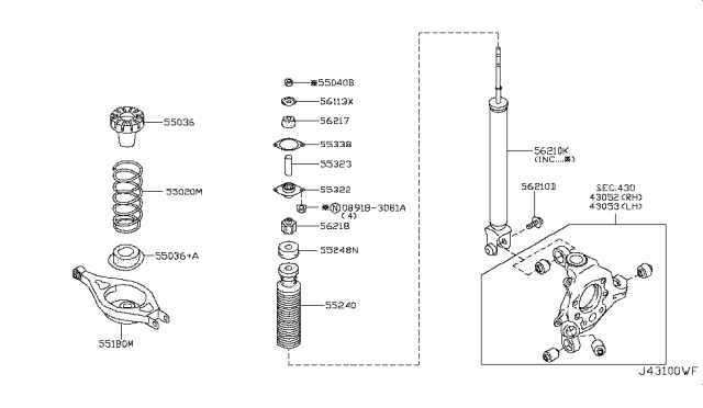 2007 Nissan 350Z Bound Rear Suspension Bumper Assembly Diagram for 55240CF40A