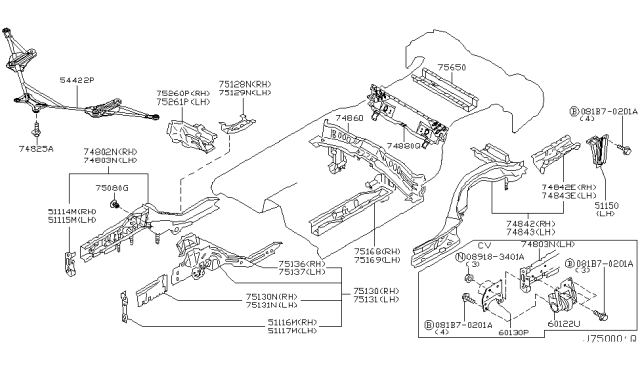 2003 Nissan 350Z  Extension-Side Member, Rear RH Diagram for 75520CD000