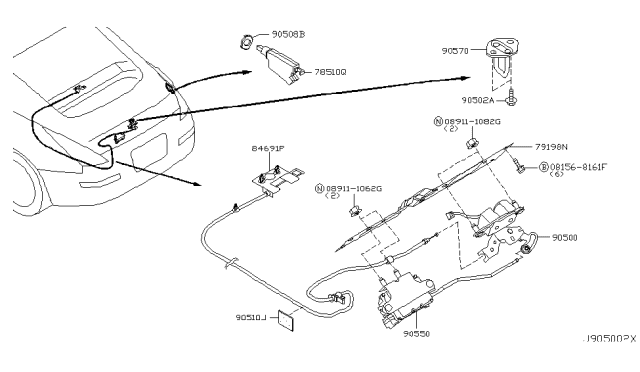 2004 Nissan 350Z  STRIKER-Back Door Lock Diagram for 90570CD000