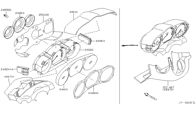 2006 Nissan 350Z Combination Meter Housing Lower Diagram for 24811CF40A