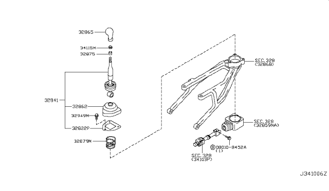 2007 Nissan 350Z  Insulator-Control Lever Diagram for 34115CD000