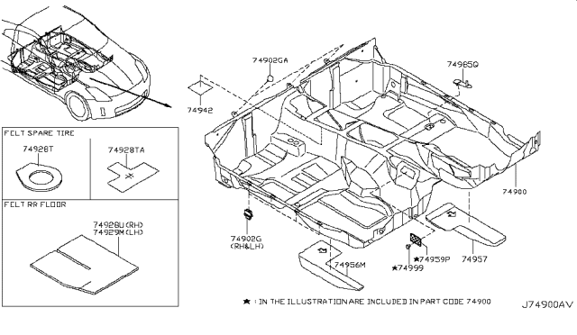 2007 Nissan 350Z  Clip-Trim Diagram for 74999AL500