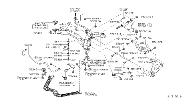 2007 Nissan 350Z Bolt-Differential Mounting Diagram for 55424AG00A