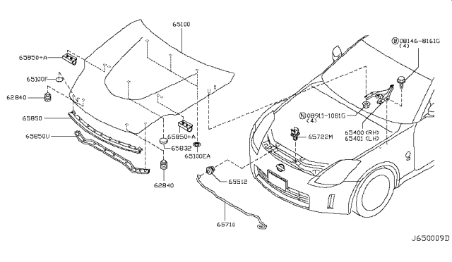 2007 Nissan 350Z  Rod-Hood Support Diagram for 65771CD000