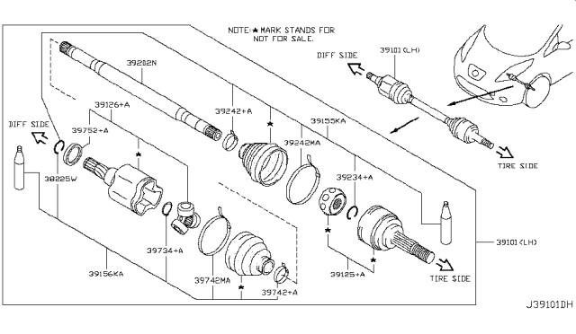 2012 Nissan Leaf  Shaft Front Drive Diagram for 391013NA0A