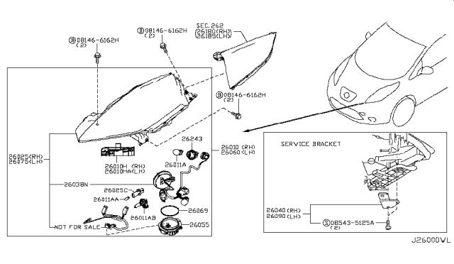 2012 Nissan Leaf Headlamp Socket Assembly Diagram for 262439B91B
