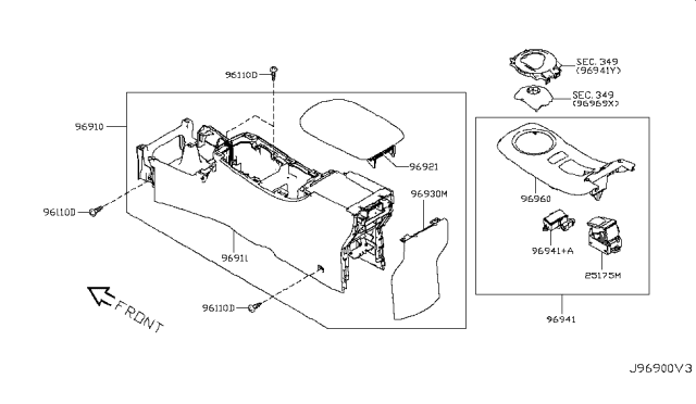 2012 Nissan Leaf  Body - Console Diagram for 969113NA0A