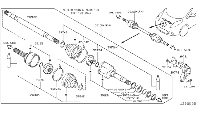 2011 Nissan Leaf  Ring-Snap Diagram for 39708EN000