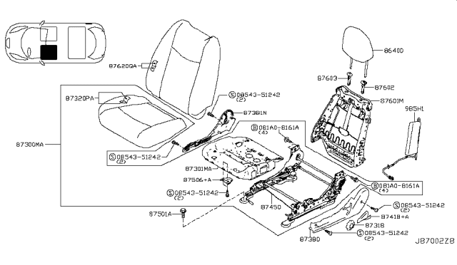2012 Nissan Leaf  Finisher-Cushion, Front Seat Inner LH Diagram for 873813NA0A
