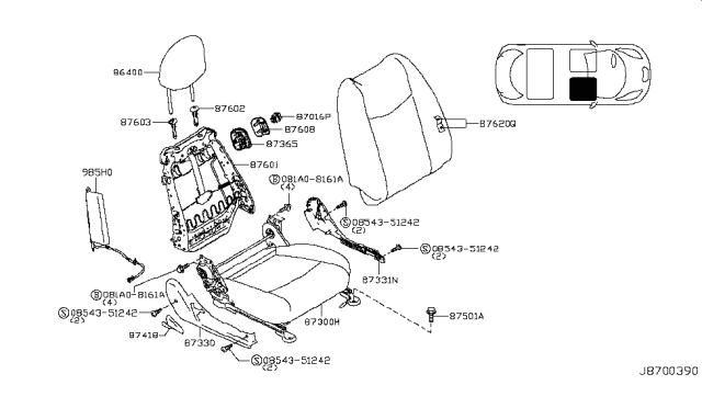 2012 Nissan Leaf  Seat Slide Switch Diagram for 870163NA0A