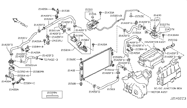 2011 Nissan Leaf  Bracket Radiator Hose Diagram for 215143NA0A