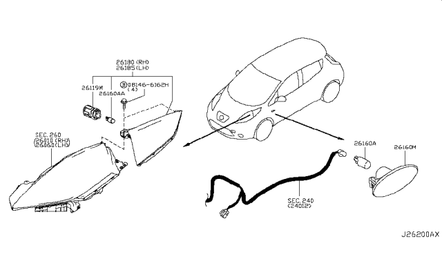 2011 Nissan Leaf Lamp Assy-Side Flasher Diagram for 261608990A