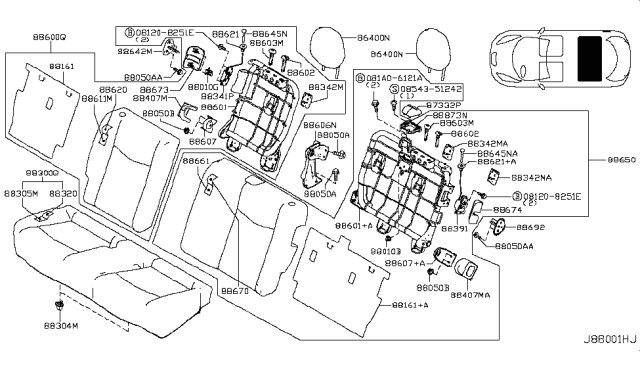 2012 Nissan Leaf  Pad-Rear Seat Back, LH Diagram for 886613NA0A