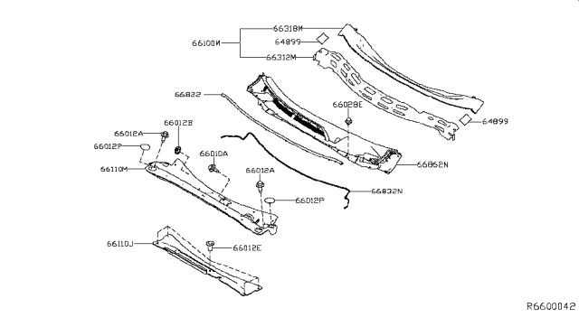 2017 Nissan Murano Cover Assy-Cowl Top Diagram for 668625AA0A