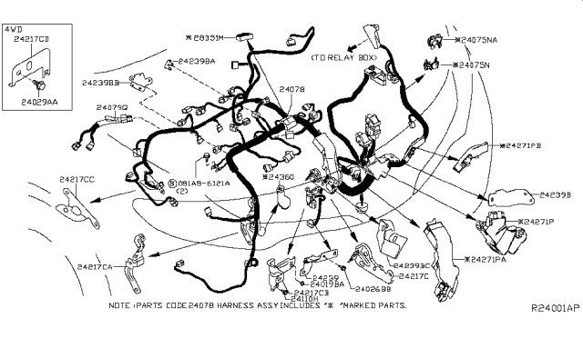 2016 Nissan Murano  Bracket-Engine Room Harness Diagram for 242395AF0A