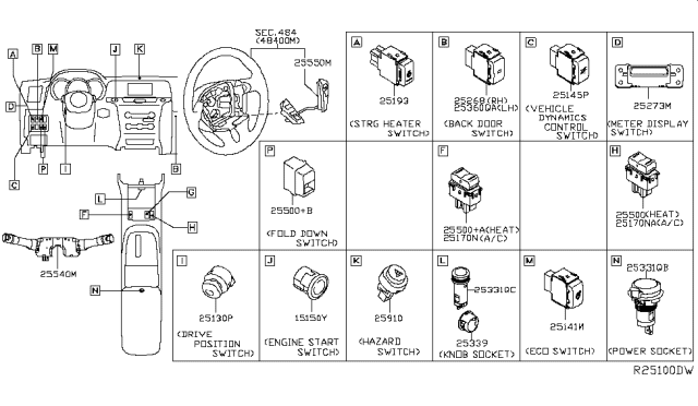 2016 Nissan Murano Switch Assy-Eco Mode Diagram for 251413TA0A