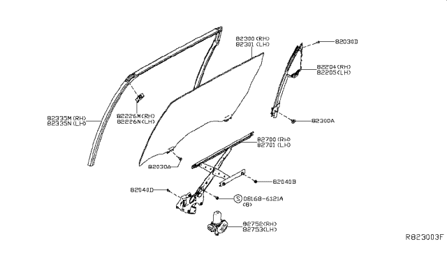 2017 Nissan Murano Glass Run Rubber-Rear Door Window, RH Diagram for 823305AA0B