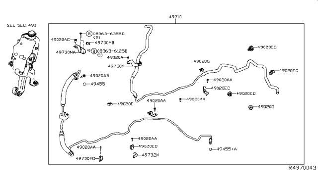 2016 Nissan Murano Bracket-Tube Diagram for 497305AA0B