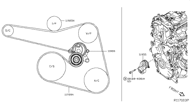 2017 Nissan Murano Alternator Belt Diagram for 119203KY0A