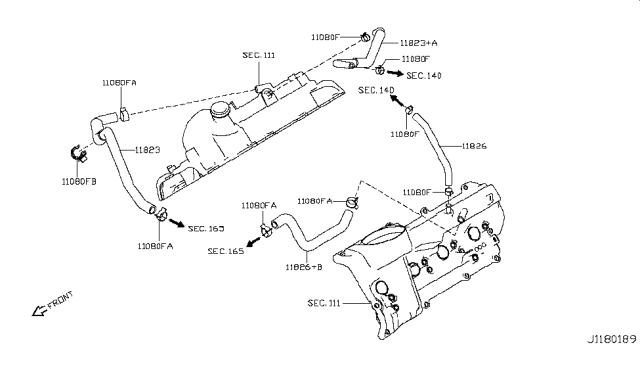 2018 Nissan Armada  Blow-By Gas Hose Diagram for 118235ZM1B