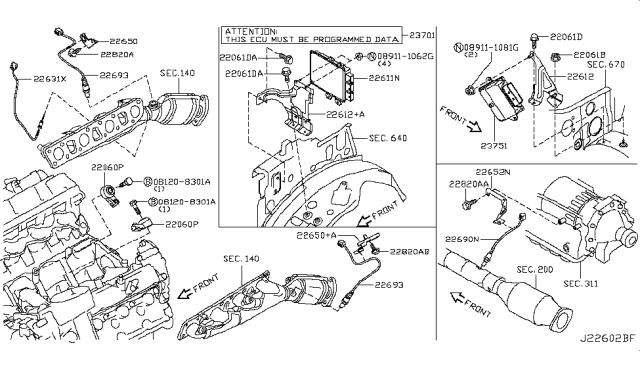 2019 Nissan Armada Knock Sensor Diagram for 220605ZM0A