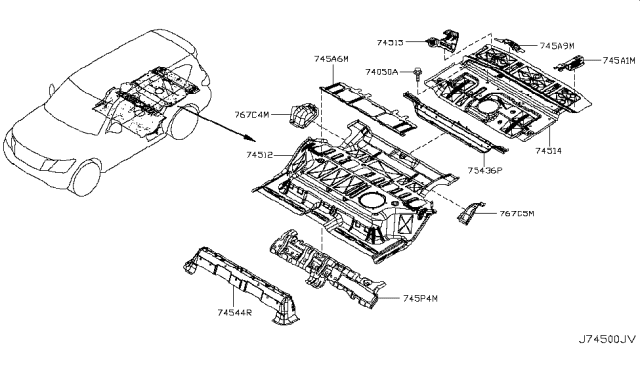 2018 Nissan Armada Reinforce-Rear Floor Diagram for 745A61LA0A