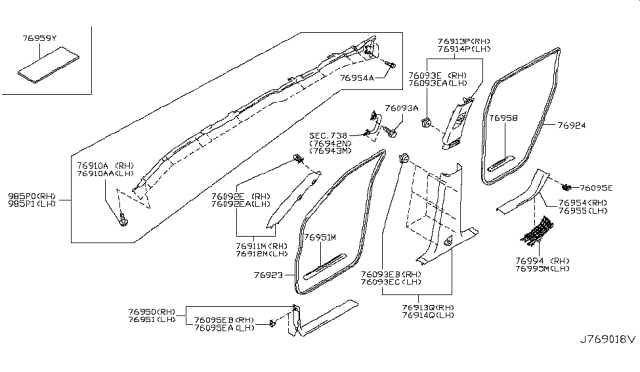 2019 Nissan Armada  WELT Body Side L Diagram for 769245ZP0B