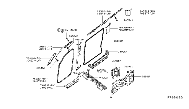 2016 Nissan NV  GARNISH-Back Pillar, Upper RH Diagram for 769361PB0A