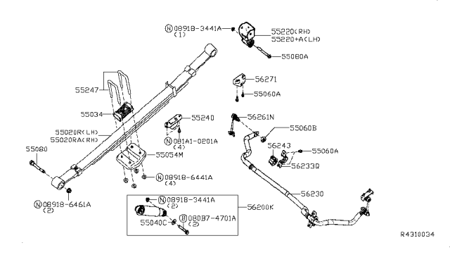 2019 Nissan NV Spring Assembly Leaf, Rear Diagram for 550209JJ6B