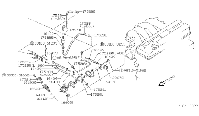 1994 Nissan 240SX  Hose Assy-Fuel Diagram for 0874026036