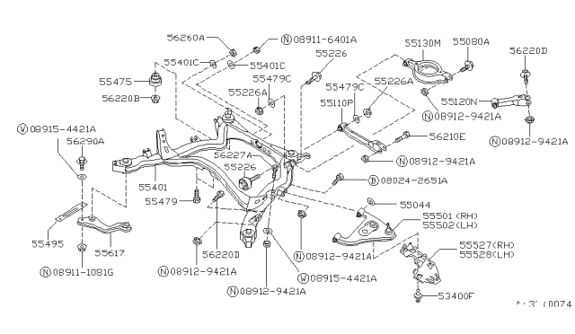 1989 Nissan 240SX  Bolt-Differential Mounting Diagram for 5542435F00