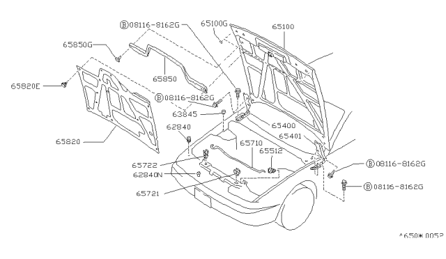 1989 Nissan 240SX  Hinge Assembly-Hood RH Diagram for 6540035F10