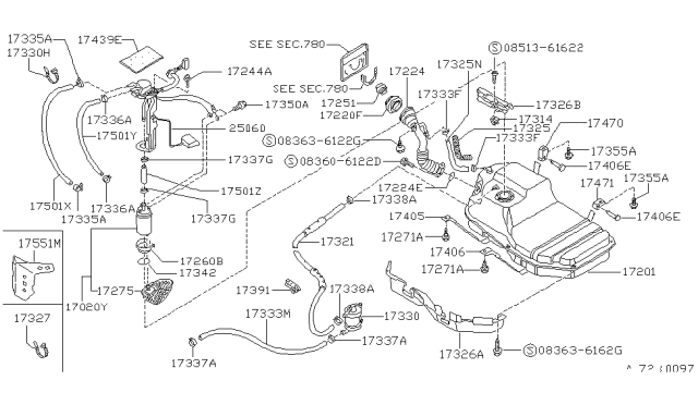 1989 Nissan 240SX  Fuel Gauge Sender Assembly Diagram for 2506035F00