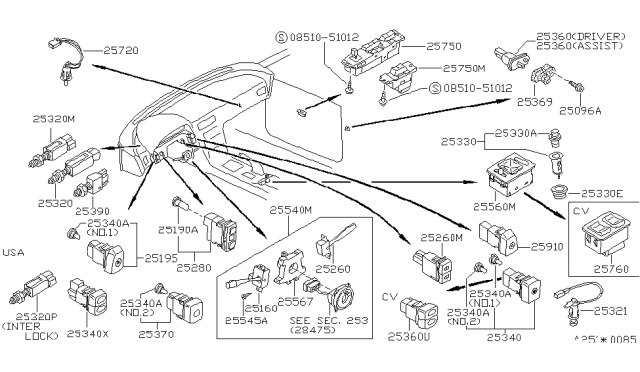 1992 Nissan 240SX  ESCUTCHEON Cigarette Lighter Diagram for B533989989