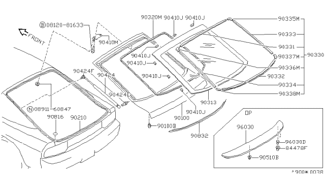 1990 Nissan 240SX  Clip-Rear Spoiler Diagram for 0155306511