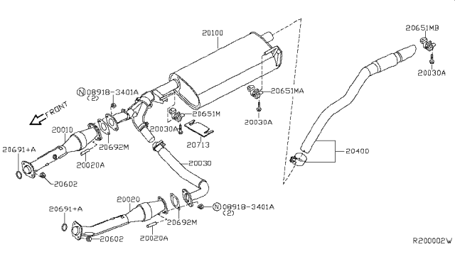 2008 Nissan Xterra  Mounting-Exhaust, Rubber Diagram for 20651EA000